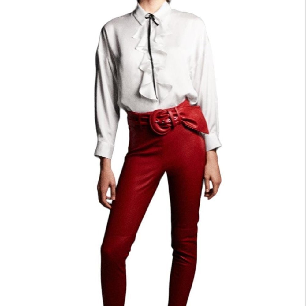 ZARA LEGGINGS WITH BELT RED SIZE S 8372/259/600
